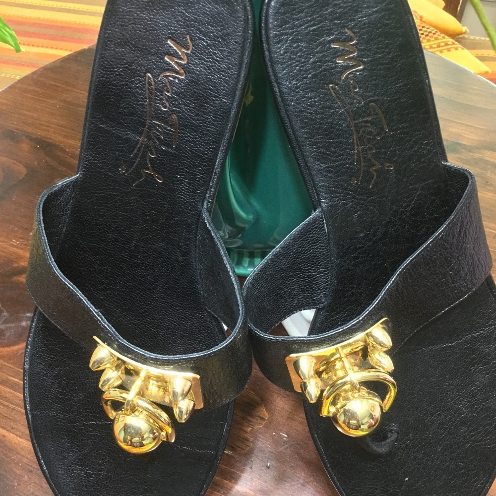 Miss Trish Black Doorknocker Thong Slides